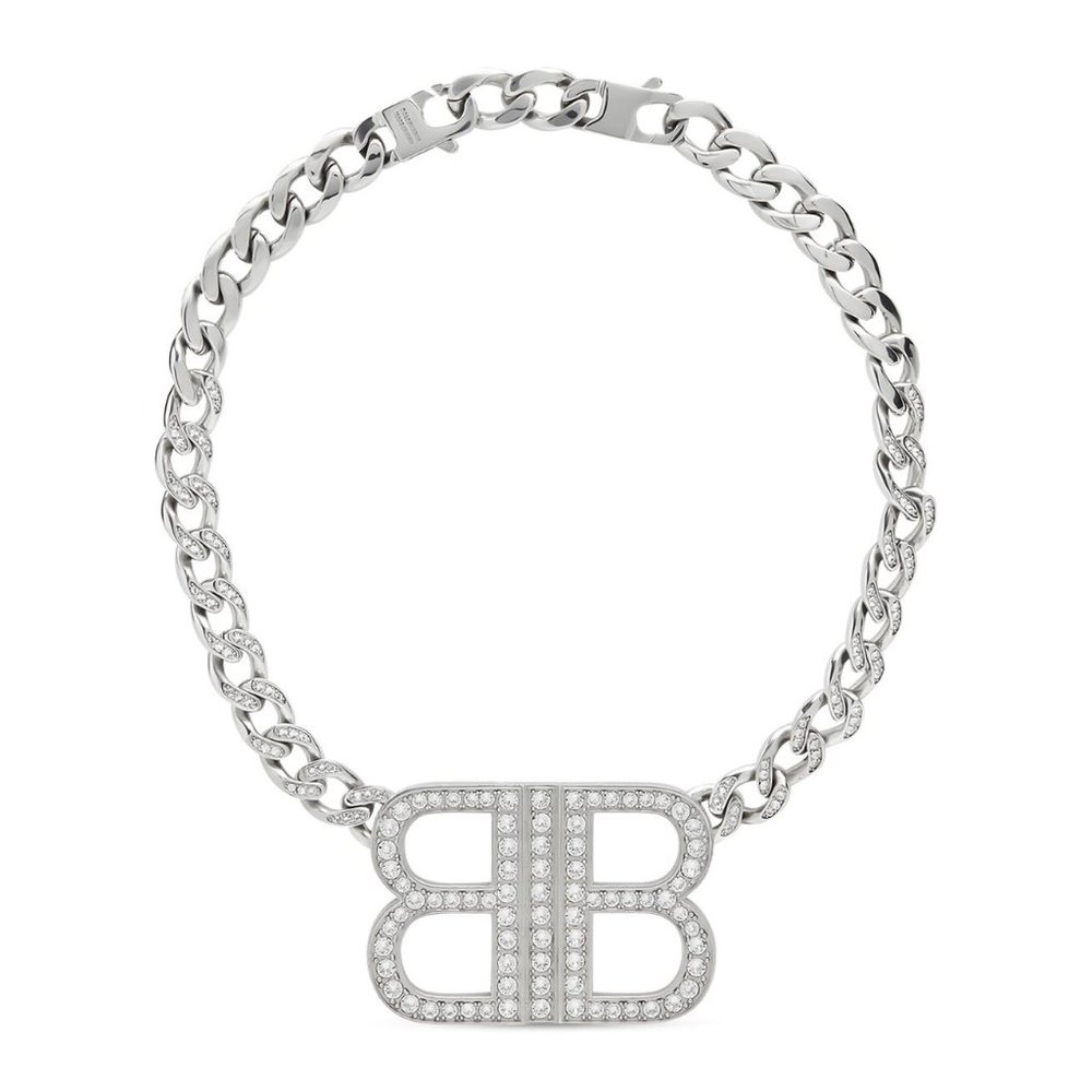 AUTHENTIC BALENCIAGA BB 2.0 NECKLACE IN SILVER CRYSTAL CHOKER UNISEX MSRP $2150